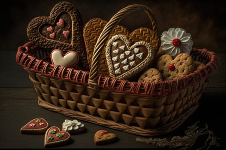 basket of heart-shaped cookies and other sweet treats for a special someones birthdayの素材