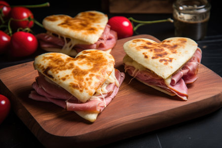 heart-shaped quesadilla with cheese and your choice of filling, stuffed with ham and melted cheeseの素材