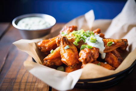 basket of buffalo wings with blue cheese dressingの素材