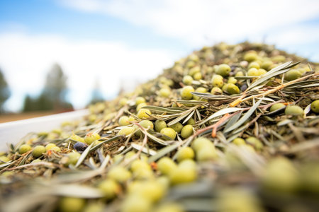 pile of harvested olives at grove centerの素材