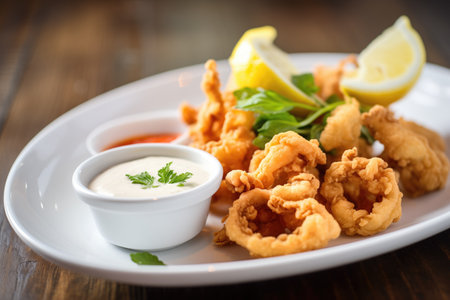 fried calamari rings with marinara dipping sauceの素材