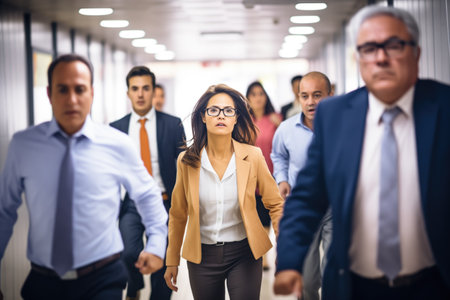 businesspeople rushing in subway corridorの素材