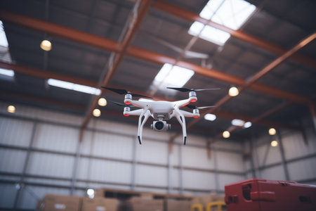 drone flying over warehouse for inventory checkの素材