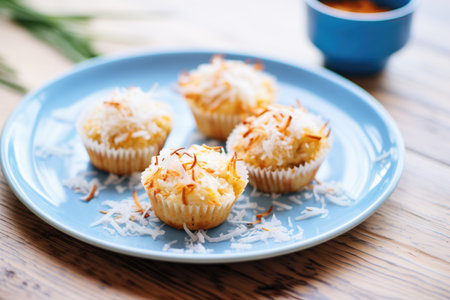 coconut gluten-free muffins with shredded coconut toppingの素材