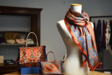 silk scarf on mannequin with matching handbag on displayの素材