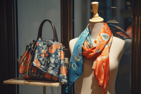 silk scarf on mannequin with matching handbag on displayの素材