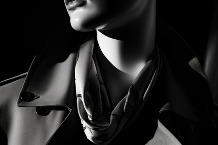 mannequin in a trench coat, silk scarf peeking from the collarの素材