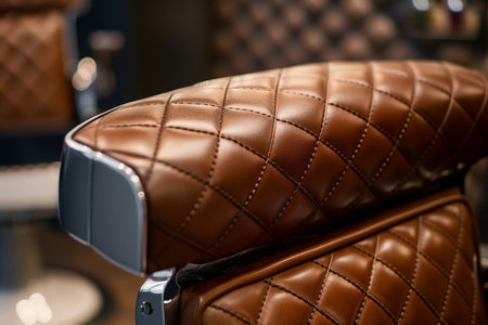 closeup of headrest details and leather pattern on a barber chairの素材