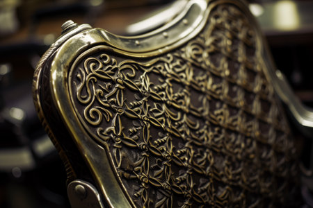 closeup of the intricate pattern on the backrest of an old barber chairの素材