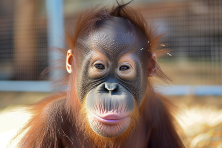 orangutan youngster making a pouty faceの素材