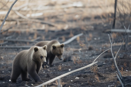 pair of bears in a clear, unburned patchの素材