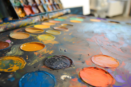artists palette with color circles and blending areas, no toolsの素材