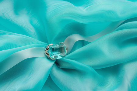 aquamarine clasp on turquoise silk with a subtle waveの素材
