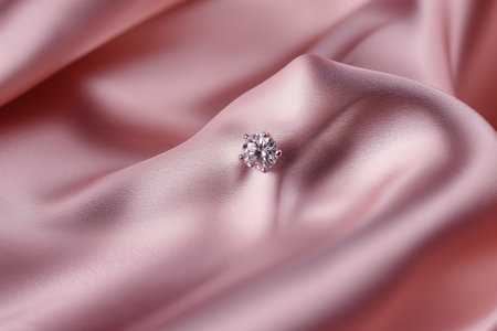 diamond nose stud on dusty rose silk, caught in soft lightの素材