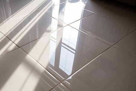 bright sunlight reflecting off of pristine white floor tilesの素材