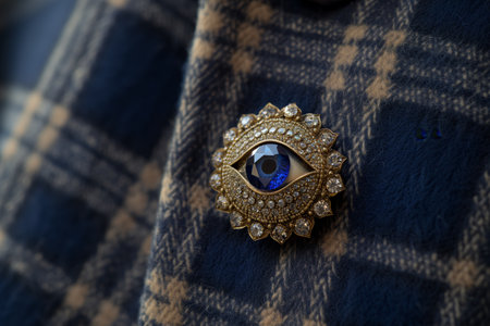 macro shot of sapphire eye in a brooch on coatの素材