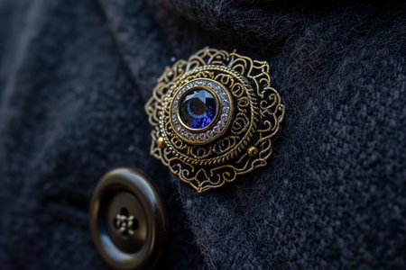 macro shot of sapphire eye in a brooch on coatの素材