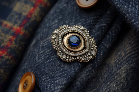 macro shot of sapphire eye in a brooch on coatの素材