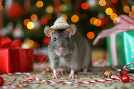 rat with a small hat on festive eventの素材
