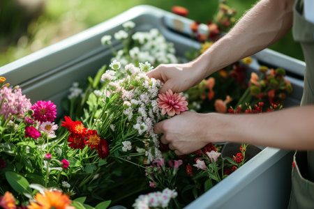 person selecting flowers from a coolerの素材