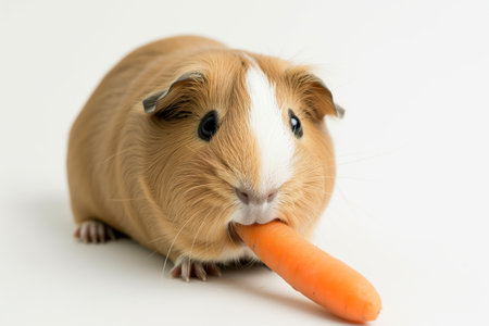 guinea pig eating a carrot on a white backgroundの素材