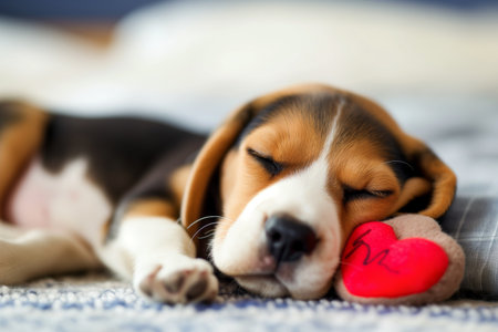 beagle puppy sleeping with a heartbeat comforter toyの素材