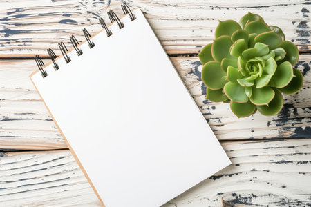 blank notepad with succulent on birch deskの素材