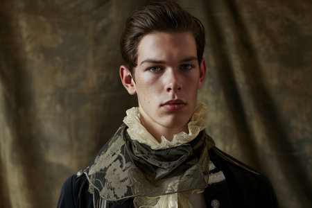man in victorian attire with a dramatic collarの素材