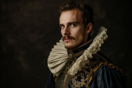 man in victorian attire with a dramatic collarの素材