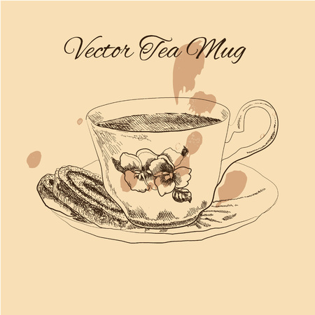 Tea mug and cake vintage styleのイラスト素材
