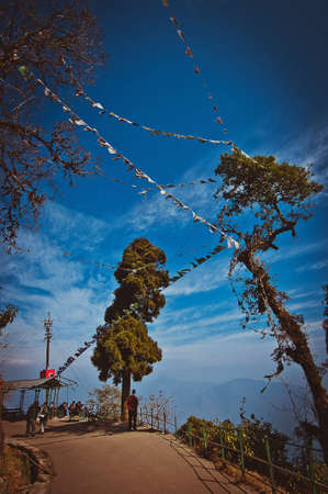 A view in Darjeeling with prayer flagsのeditorial素材