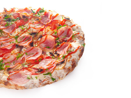 Delicious ready to eat pizza isolated white background junk foodの写真素材