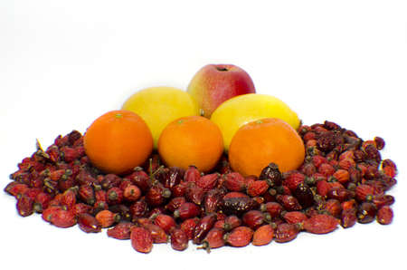 lemon, tangerine, rose and appleの写真素材