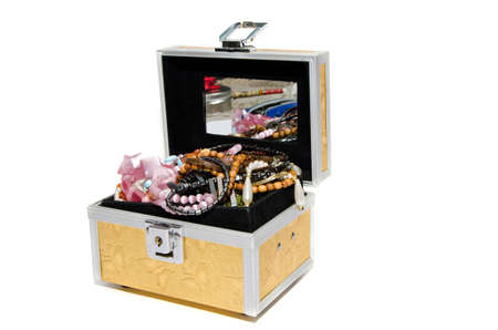 Open Jewelry Box on White Backgroundの写真素材