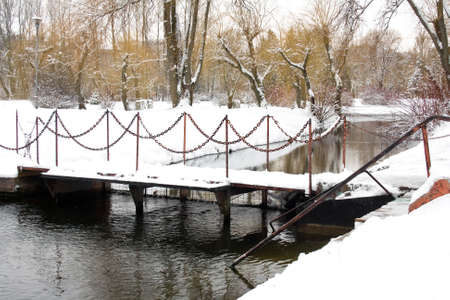 River in a winter forest の写真素材