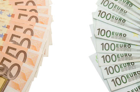 100 euro opposite 50 euro note isolatedの写真素材
