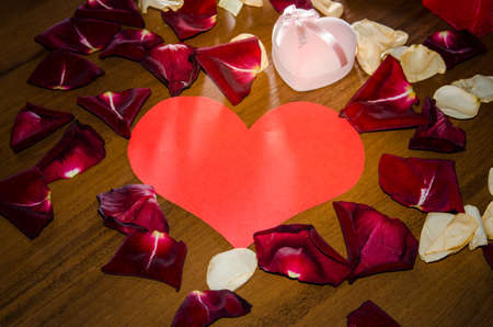 Valentine's Day - red petal roses with gift boxの写真素材