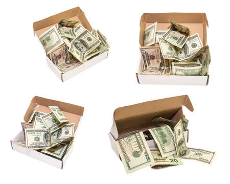 Collection of different dollar bills isolated on white backgroundの写真素材