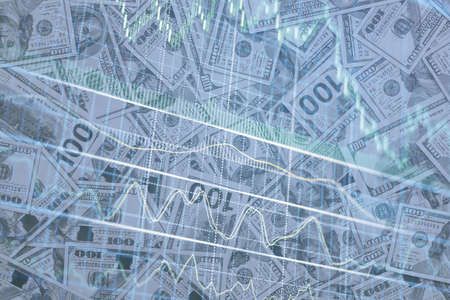Double exposure of us dollar and graph as banking concept.