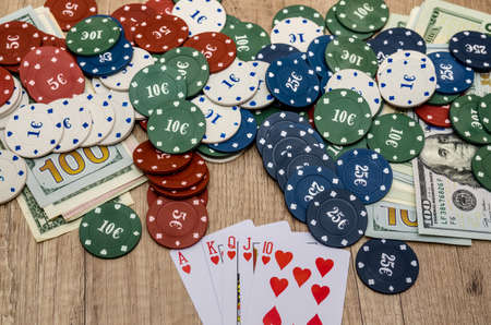 Chips and cards for poker with money