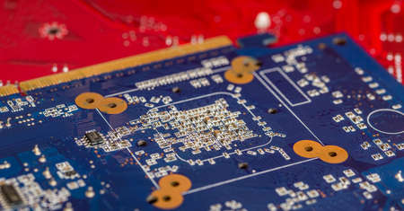 part of motherboard blue backgroundの写真素材