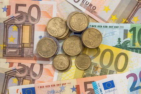euro bills and coin
