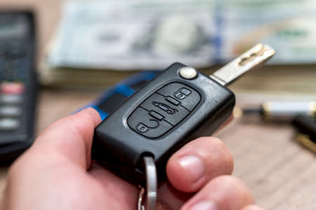 car key in woman handの写真素材