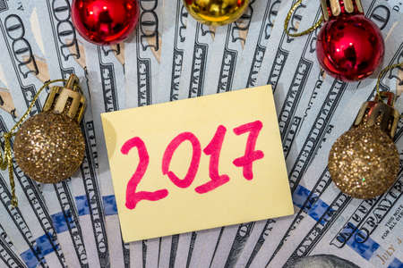 new 2017 year on us dollars and Christmas decorations