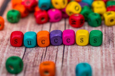 Success Word In Wooden Cube. close upの写真素材