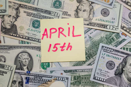 text 15 th april with us dollarの写真素材