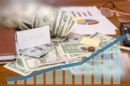 dollar banknote with arrowの写真素材