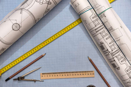 Engineering drawing on paper mmの写真素材