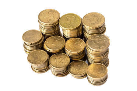 many euro coins isolated on white
