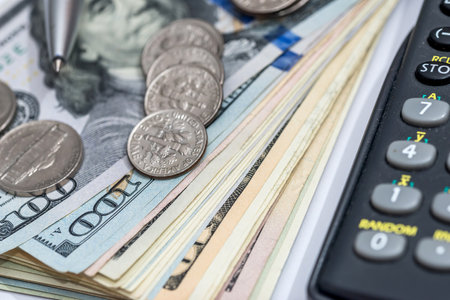 usa dollar bills and coinsの写真素材